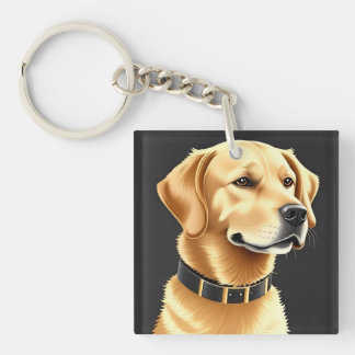 Goud Retriever Hond met een Leren Halsband Sleutelhanger