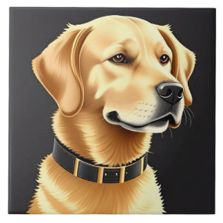 Goud Retriever Hond met een Leren Halsband Tegeltje