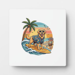 Goud Retriever Hond Surft Surfplank Zonsondergang Fotoplaat