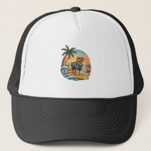 Goud Retriever Hond Surft Surfplank Zonsondergang Trucker Pet