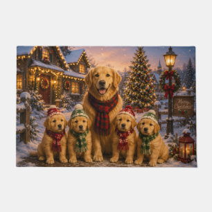 Goud Retriever Kerst Dorp Schilderij Deurmat