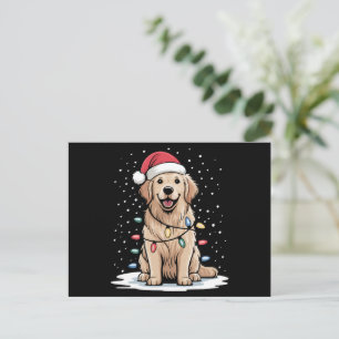 Goud Retriever Kerstman Kerstboom Lichtjes Kerstmi Feestdagenkaart