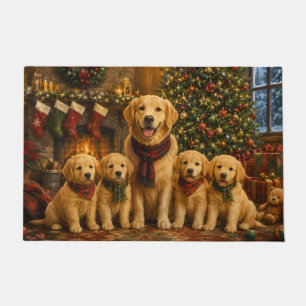 Goud Retriever Kerstschilderij met 4 Puppies Deurmat