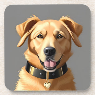 Goud Retriever Portret met Zwarte Halsband Bier Onderzetter