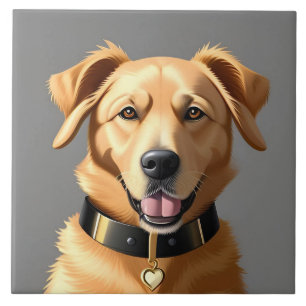 Goud Retriever Portret met Zwarte Halsband Tegeltje
