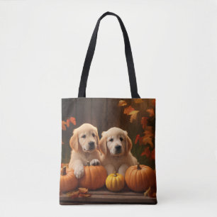 Goud Retriever Puppy Herfst Genot Pompoen Draagtas