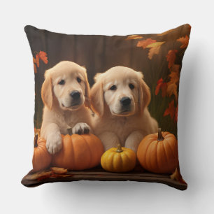 Goud Retriever Puppy Herfst Genot Pompoen Kussen