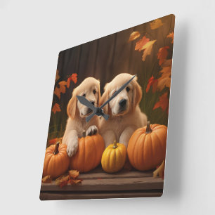 Goud Retriever Puppy Herfst Genot Pompoen Vierkante Klok