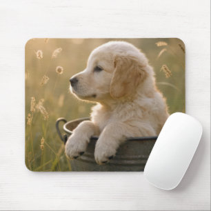 Goud Retriever Puppy in een metalen emmer Muismat