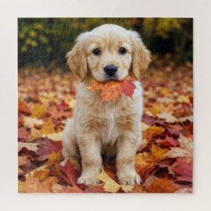 Goud Retriever Puppy in Herfstbladeren Legpuzzel