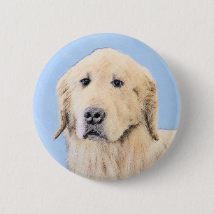 Goud Retriever Schilderij - Mooie Originele Honden Ronde Button 5,7 Cm