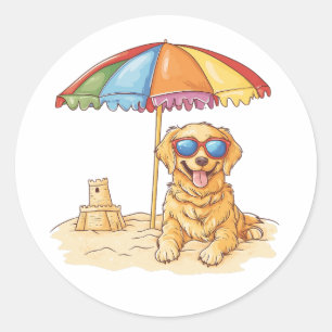 Goud Retriever Strand Hond Ronde Sticker