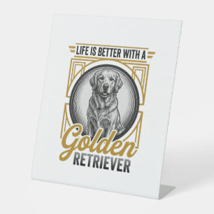 Goud Retriever Vintage Gravure Hond Liefhebber Shi Reclamebord Met Voetstuk