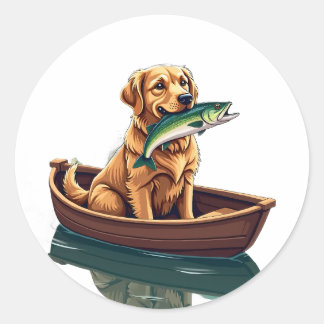 Goud Retriever Vissen Retro - Hond Vissen Hobby Ronde Sticker