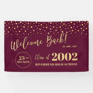 Goud & Rode Confetti Klassereünie Feest Welkom Spandoek