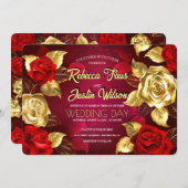 Goud Rode Rozen Bloemend Modern Boho Kaart (Voorkant / Achterkant)