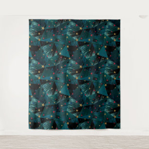 Goud, rode sterren op blauw wandkleed