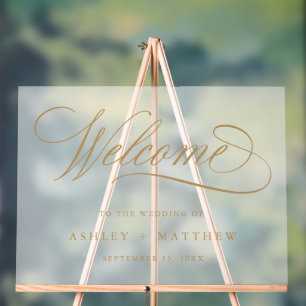 Goud Romantische Kalligrafie Bruiloft Welkom Frost Acryl Bord