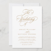 Goud Romantische Swirly Kalligrafie Bruiloft Kaart (Voorkant)