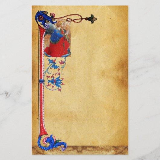 GOUD ROOD BLAUW KERSTENGEL BLOEMPERKAMENT BRIEFPAPIER (Voorkant)