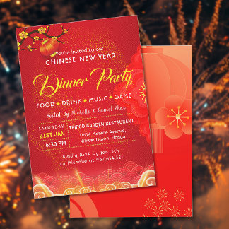 Goud & Rood CNY Party Chinees Nieuwjaar Kaart