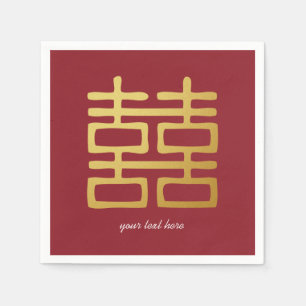 Goud & Rood Dubbel Geluk Party Servet Set