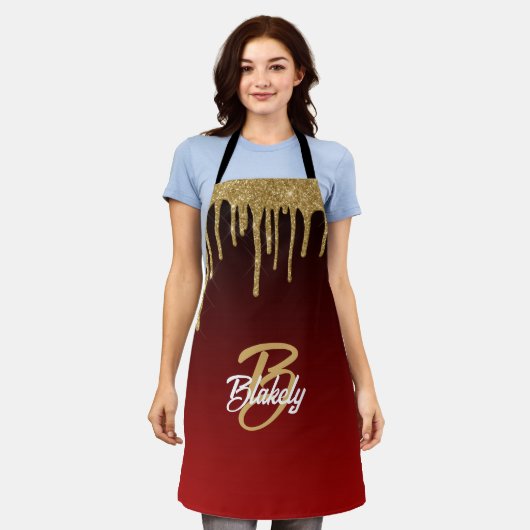 Goud Rood Glitter Drip Monogram Sparkle Cute Girly Schort (Gedragen)