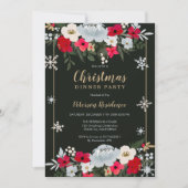 Goud Rood Groen Bloemen Sneeuwvlok Kerstmis Kaart (Voorkant)