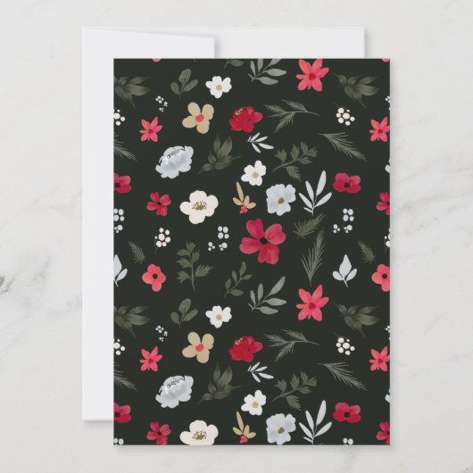 Goud Rood Groen Bloemen Sneeuwvlok Kerstmis Kaart (Achterkant)