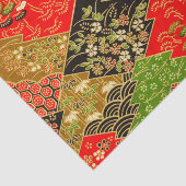 Goud Rood Groen Japans Kimono Bloemen Decoupage Tissuepapier (Detail)