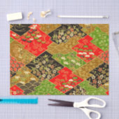 Goud Rood Groen Japans Kimono Bloemen Decoupage Tissuepapier (Craft)