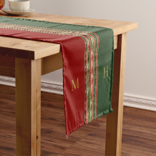 Goud Rood Groen Monogram Kerst Tafel Runner Korte Tafelloper (Voorbeeld)