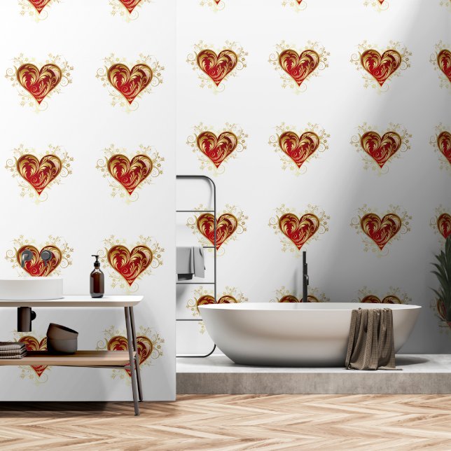Goud Rood Hart Custom Kleur Wit Behang (Badkamer)