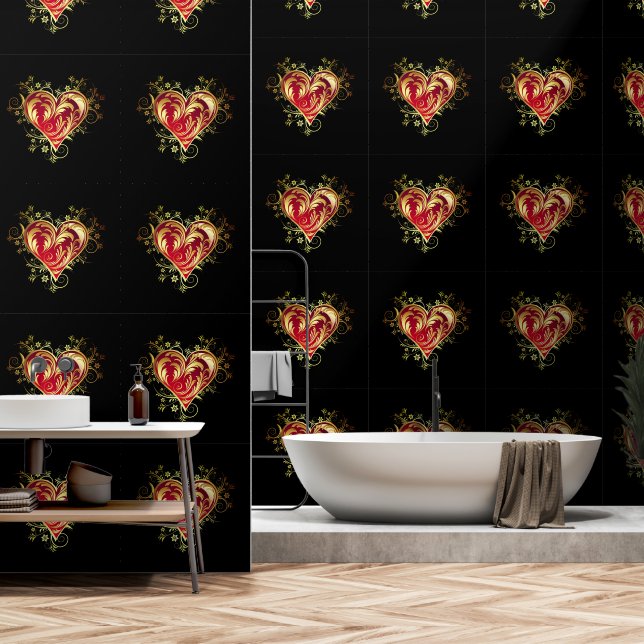 Goud Rood Hart Custom Kleur Zwart Behang (Badkamer)