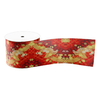  Goud Rood Japans Kimono Bloembloem Grosgrain Lint