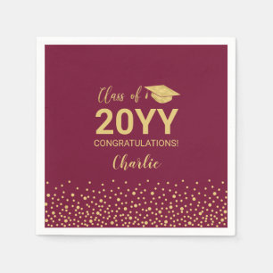 Goud & Rood Modern Confetti Afstudeerfeest Servet