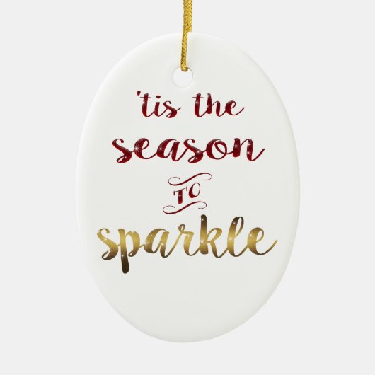Goud Rood 'tis het seizoen om te fonkelen handschr Keramisch Ornament (Voorkant)