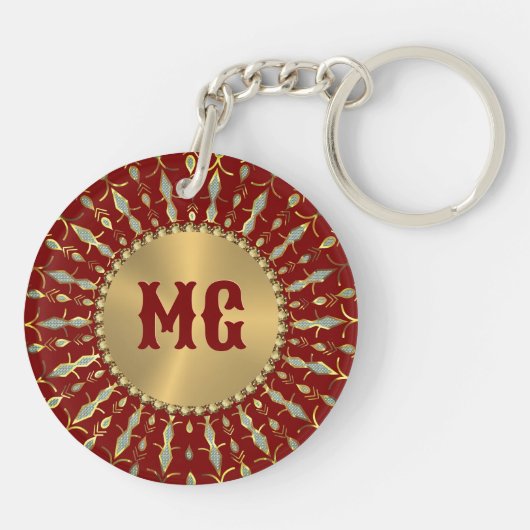 Goud Rood Wit Diamanten Custom Monogram Sleutelhanger (Achterkant)