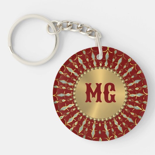 Goud Rood Wit Diamanten Custom Monogram Sleutelhanger (Voorkant)