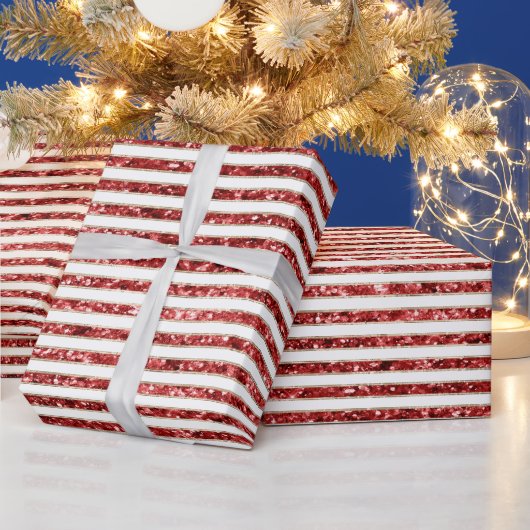 Goud Rood Wit Glitter Stripes Kerstmis Cadeaupapier (Feestdagen)