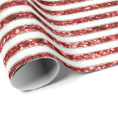 Goud Rood Wit Glitter Stripes Kerstmis Cadeaupapier (Rol Hoek)