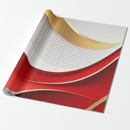 Goud Rood Wit Golvend Patroon Verpakkend Document Cadeaupapier (Uitgerold)