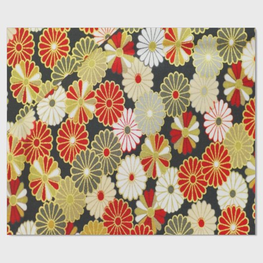 Goud Rood Wit Japans Kimono Bloemen Decoupage Cadeaupapier (Vlak)