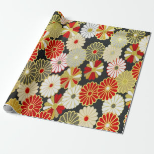 Goud Rood Wit Japans Kimono Bloemen Decoupage Cadeaupapier