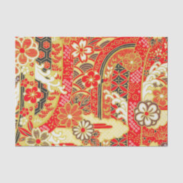 Goud Rood Wit Japans Kimono Bloemen Decoupage Tissuepapier