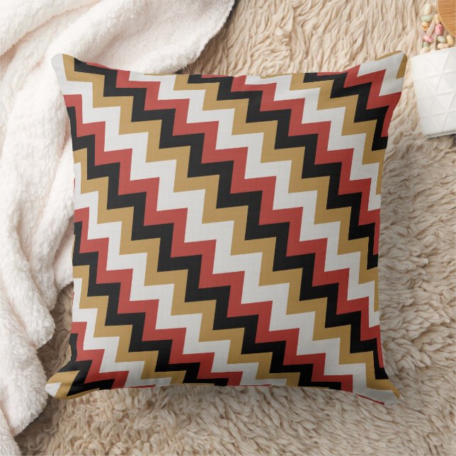 Goud, Rood zwart en wit Zigzag Kussen (Deken)
