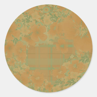 Goud & Roos Bloemen & Plaid Ronde Sticker