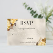Goud Roos Damask Bruiloft RSVP (Staand voorkant)