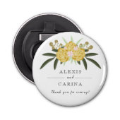 Goud Roos en botanische bladeren Button Flesopener (Voorkant)