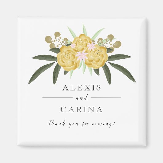 Goud Roos en botanische bladeren Magnet Magneet (Voorkant)